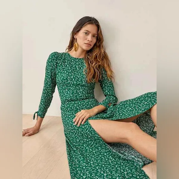 NWT Reformation Zelda Dress Emerald Green Midi Dress Prairiecore Size 10 - Image 6