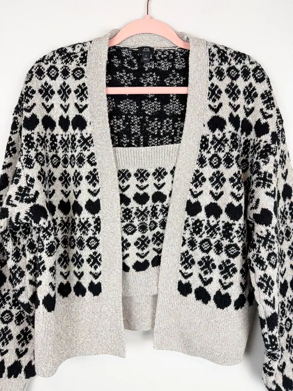 River Island Gray Black Fair Isle Patterned Cardigan Sweater Tank Matching Set - Image 3