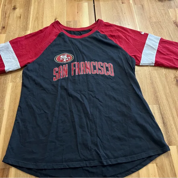 Nike NFL San Francisco 49ers Raglan Tee Red Black Women’s Large - Image 3
