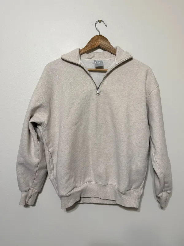 ARITZIA TNA Cozy Fleece Mega 1/4 Zip Oversized Pullover Sweatshirt Small Cream - Image 2