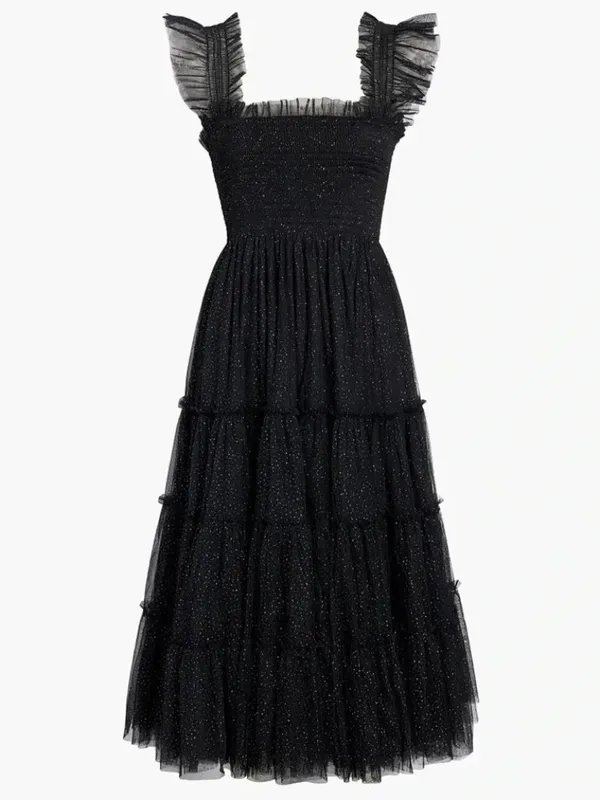 NWT Hill House Collector's Ellie Nap in Black Glitter Tulle Smocked Midi Dress M - Image 2