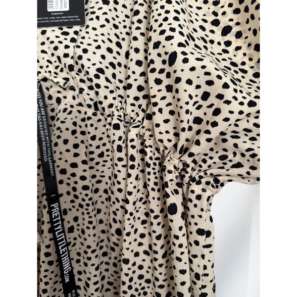 PrettyLittleThing Stone Dalmatian Tie Waist Batwing Sleeve Maxi Dress USA 6 NWT - Image 5