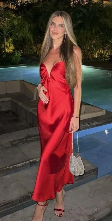 Zara maxi Red Evening Dress corset satin midi wedding party cocktail - Image 6