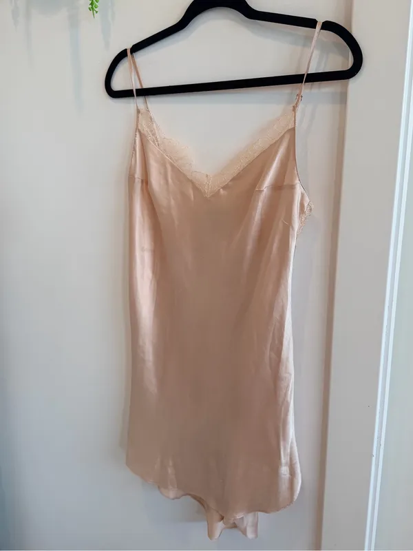 Victoria's Secret Y2K Vintage Silk Lace-Trim Slip Dress Blush Tan Women’s Small - Image 3