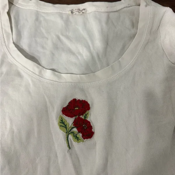 Free People Ivory Long Sleeve with Red Floral Detail - Image 2