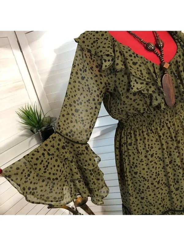 Misa LosAngeles Dress chiffon Green Dot Ruffle whimsigoth fairy festival boho XS - Image 5
