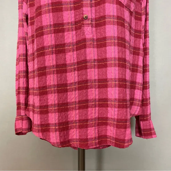 Anthropologie Isadora Button-Back Tunic Posy Pink Shirt‎ Blouse Top Plaid Medium - Image 6