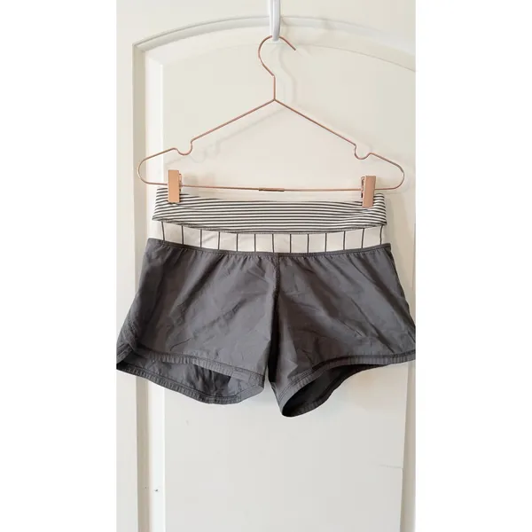 Lululemon Speed Up Shorts Womens 4 Grey Striped Waistband Neon Zip Running‎ 2.5" - Image 3