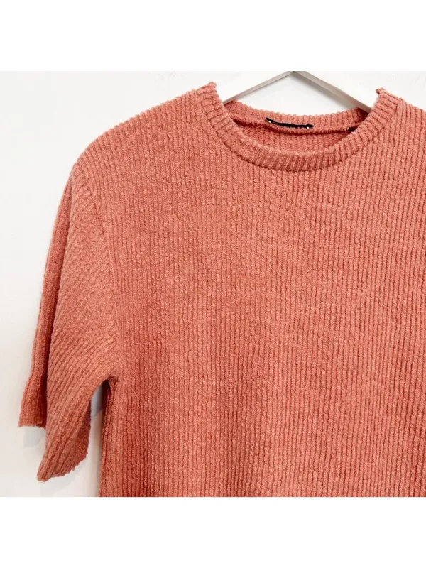 Zara Shirt Size Small Grey Ribbed Crewneck Textured Raw‎ Hem Downtown Indie - Image 4