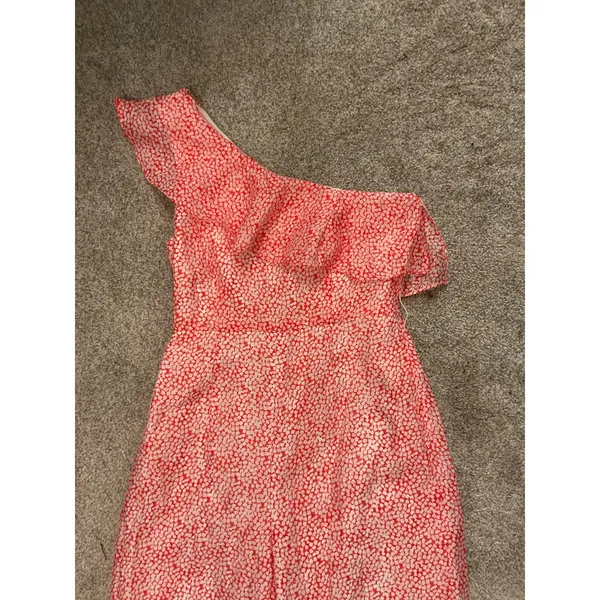 Club Monaco Lene One-Shoulder Ruffle Jumpsuit – Pink/Red Floral Print, sz 2 - Image 4