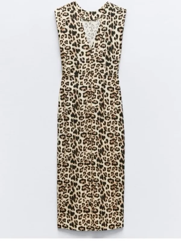 Zara Leopard Print Sleeveless Midi Dress in Neutral Tones - Image 5