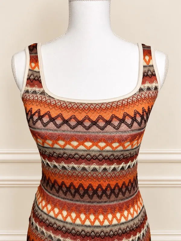 Y2K Boho Geometric Open-Knit Bodycon Maxi Dress Small Missoni Inspired Boho Chic - Image 3