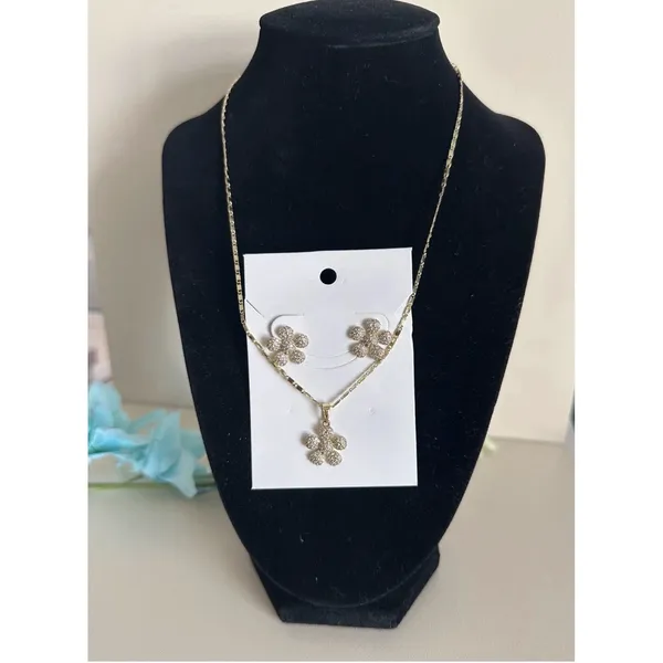 Set Chain Earring Womens Flower Necklace 14K Gold Plated‎ XP Oro Laminado - Image 2