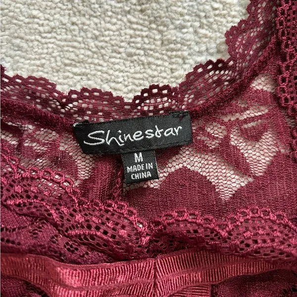 Shinestar Burgundy Sheer Lace Bodysuit Teddies Size M - Image 8