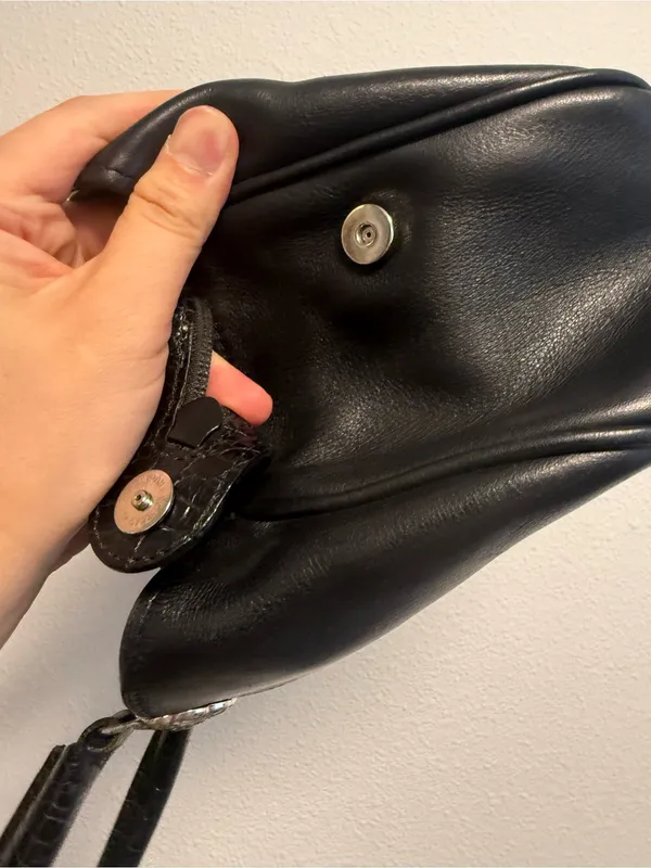 Vintage Brighton Chantilly Black Leather Croc Satchel Bag Filigree Heart - Image 6