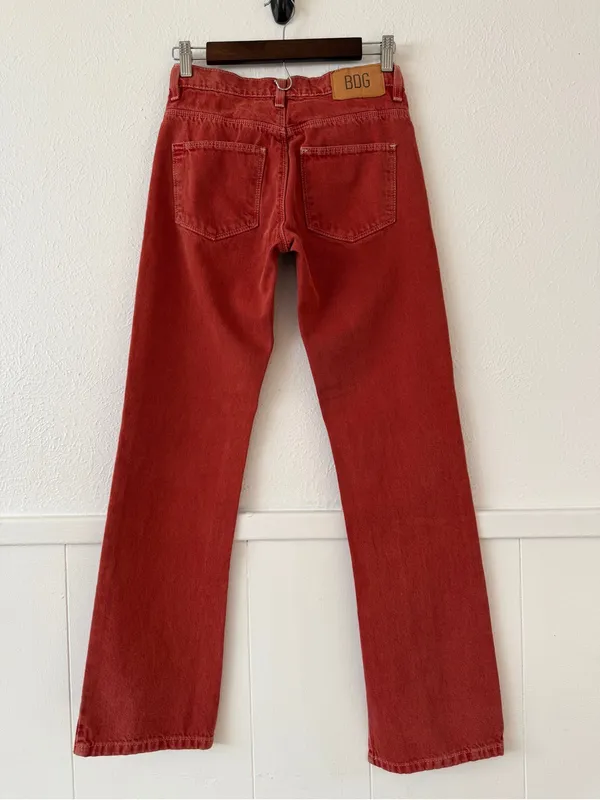 BDG Urban Outfitters Split Hem Jeans Women 24 Rust Red Straight Leg 100% Cotton - Image 3