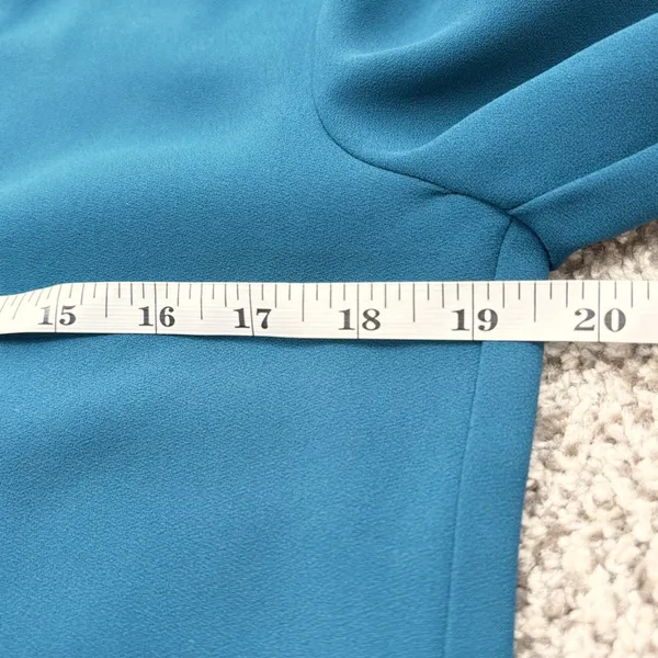 Trina Turk Blouse Women SM Teal Blue Split Neck Gold Button‎ Cuff Crepe Tunic - Image 9