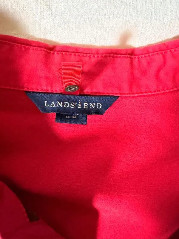 Lands’ End Red Canvas Barn Jacket Brown Corduroy Collar Utility Chore Coat Women’s - Image 4