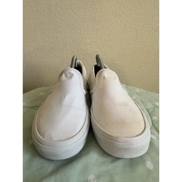 Vans Classic Slip-On Womens White Canvas Sneakers US 7.5 EU 38 Round Toe - Image 3