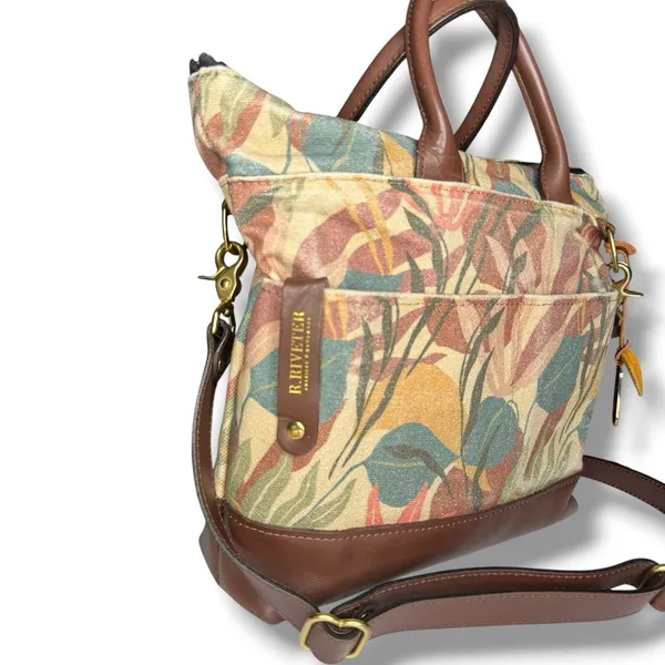 R.Riveter Otto Canvas Leather Tote Crossbody Bag Floral Breast Cancer Awareness - Image 5