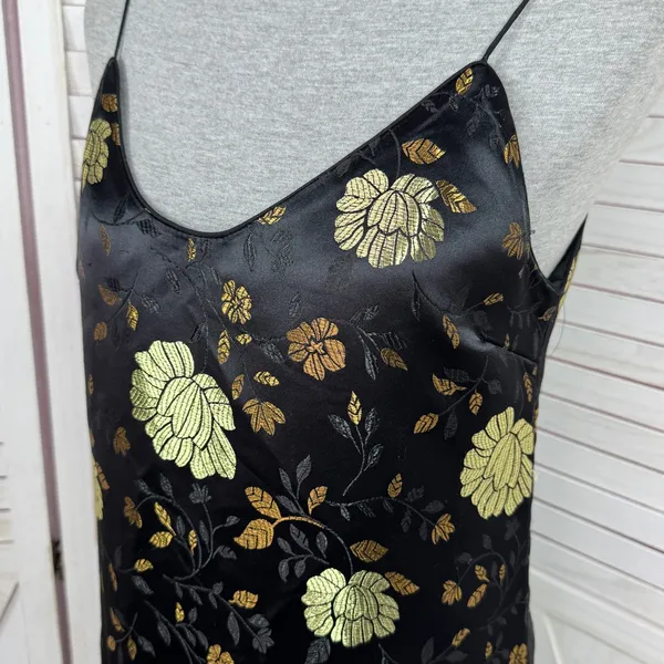 Forever‎ 21 Floral Satin Jacquard Mini Slip Dress Black Gold Medium - Image 6