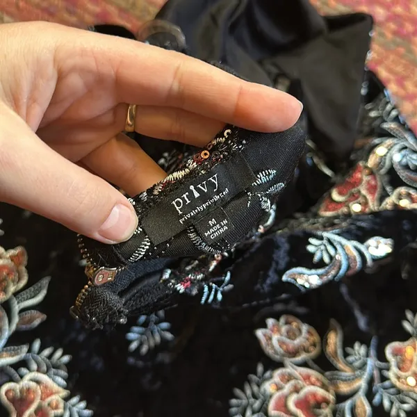 Privy Black Velvet Floral Embroidered Cami Dress - Image 6