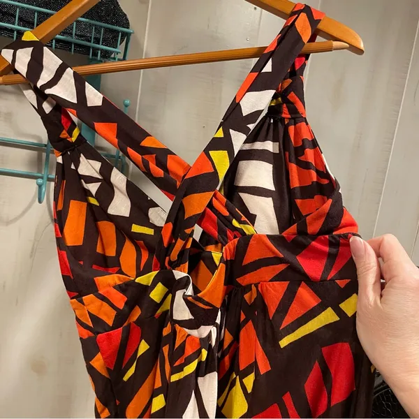 Cute NWT earth babydoll geometric cross back soft stretchy maxi dress beach pool - Image 11