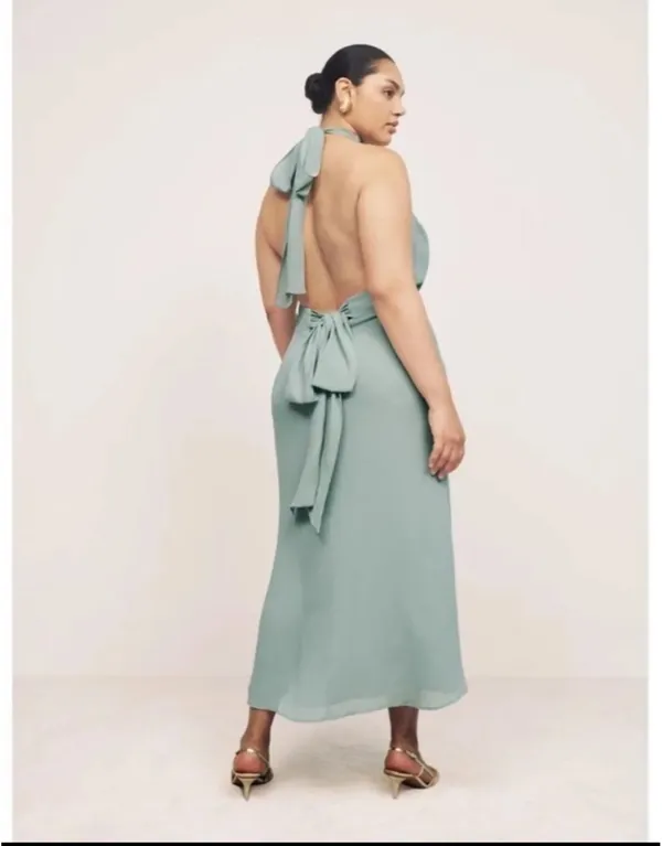 Reformation Lizbeth Halter Neck Dress Celadon - Image 2