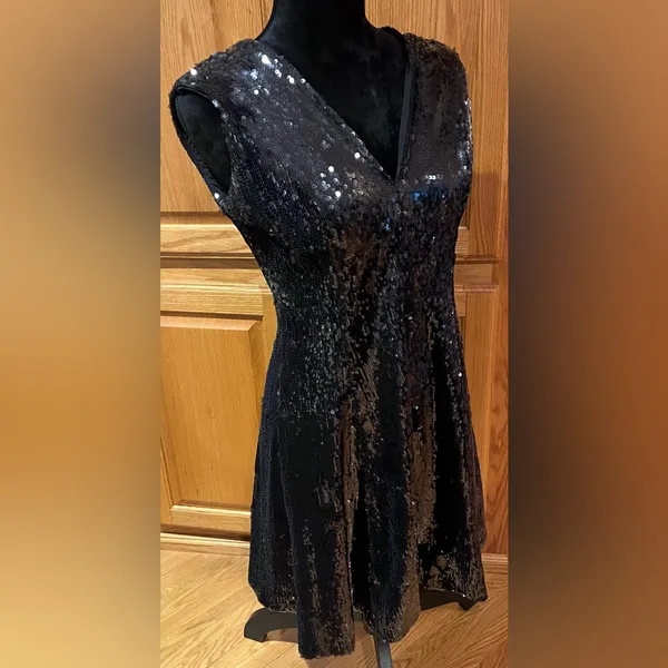 Dress the Population Marilyn Sequin Sleeveless V-Neck Mini Dress Black Sz Large‎ - Image 8