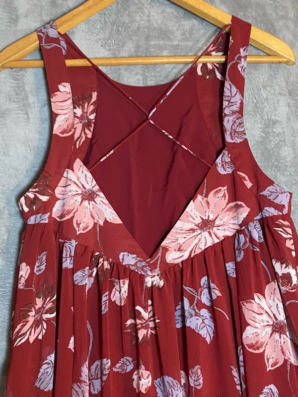 Free People Maxi‎ milkmaid Dress Medium Red Floral Fairy Whimsical Dress Boho - Image 5