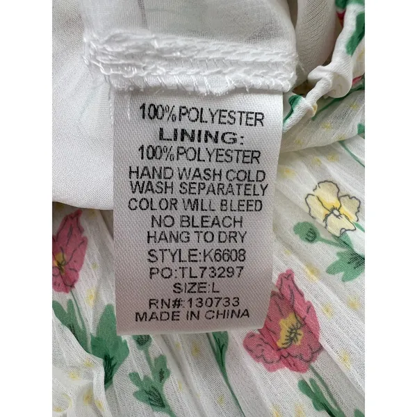 UMGEE Floral Tiered Maxi Skirt Women L White Pink Pleated Lined Chiffon‎ Cottage - Image 5