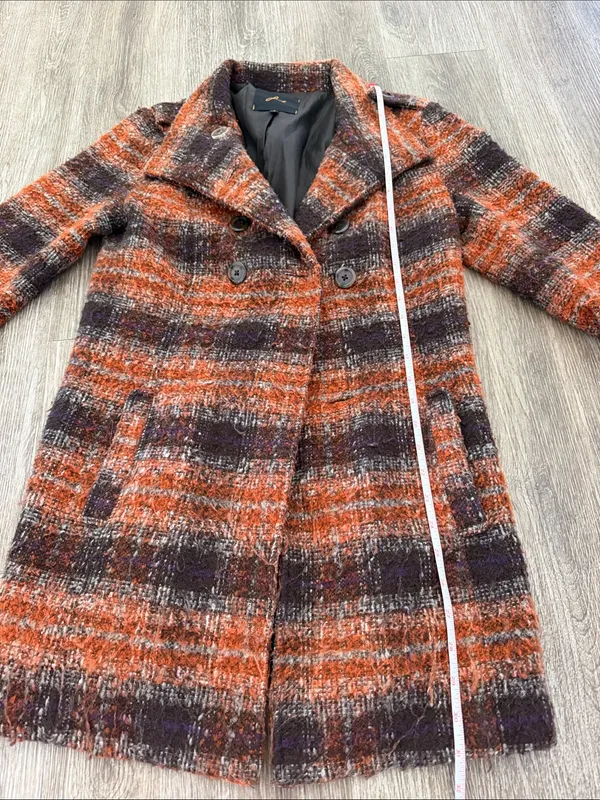 Jack by BB Dakota plaid checkered wool blend Y2K retro peacoat brown orange small - Image 15