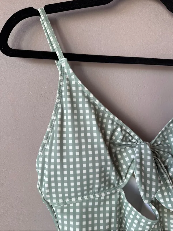 Riley + Cru‎ Sage Gingham One Piece Knotted Bathing Suit Mama Suit Size Medium - Image 4