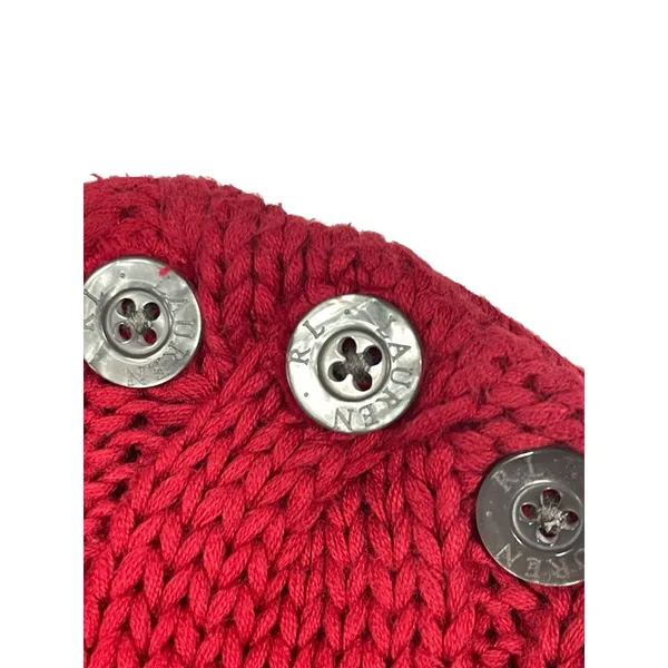 Lauren Ralph Lauren M Red Cable Knit Shawl Collar Button Shoulder Sweater Chunky - Image 4
