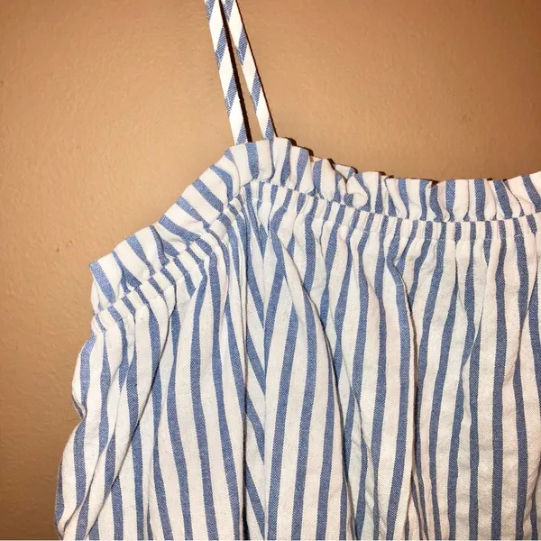 SugarLips Boho Cold Shoulder Tassel Lace Stripe‎ Top Blue White XS - Image 6