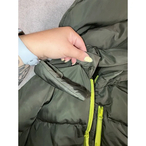 Fabletics Womens Green Hooded Puffer Jacket With Neon Zippers Coat Size M - Image 6
