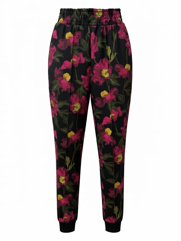 Alice + Olivia Black Jogger Pants with Pink & Green Floral Print size XS - Image 2