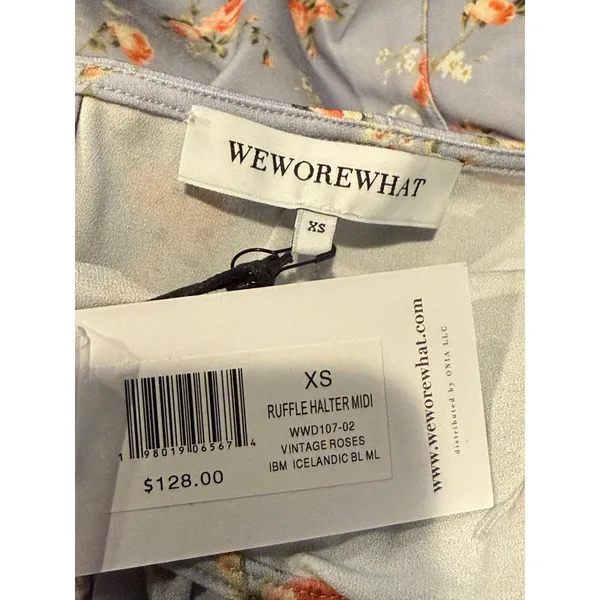 NWT WeWoreWhat Vintage Roses Ruffle Halter Sleeveless Maxi Dress XS Blu Lavender - Image 10
