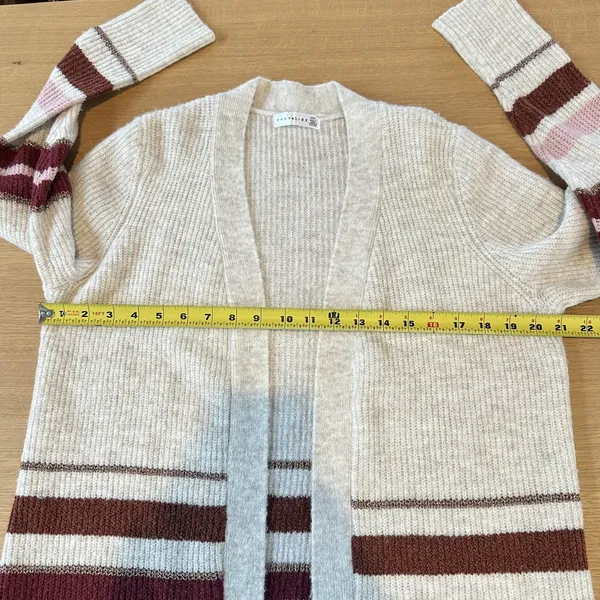 Retrology Open Cardigan M Long Colorful Gold Tan Pink Cozy Fall Knit Boho City - Image 9