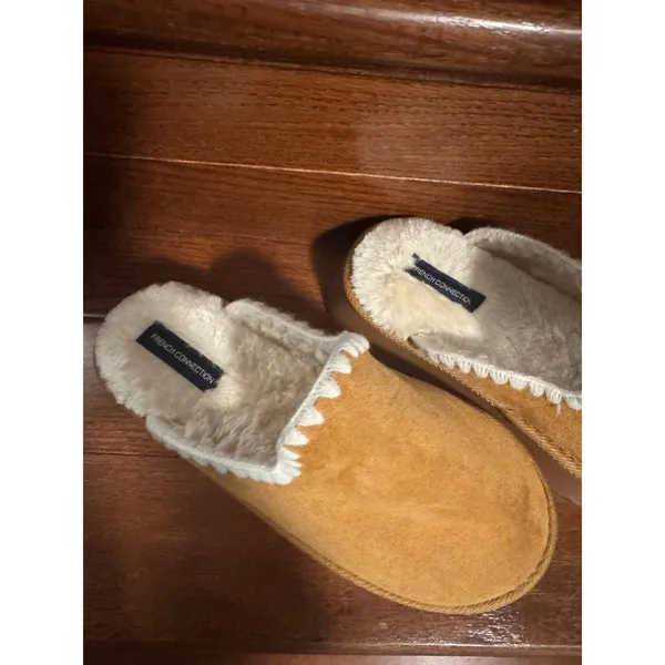 French Connection Womens Chunky Platform Slippers Tan Faux Fur Mules Size M 7-8 - Image 2