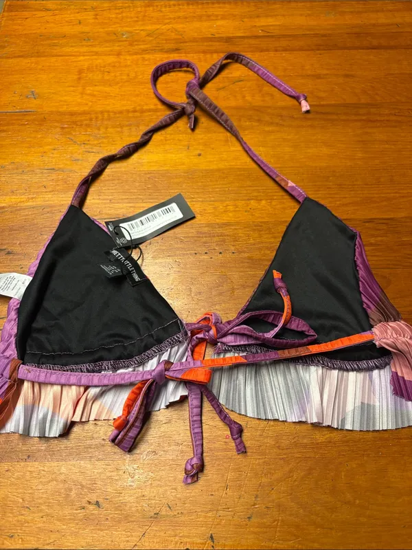 PrettyLittleThing Purple, Orange & Brown Pleated Triangle Crop Top - Image 2