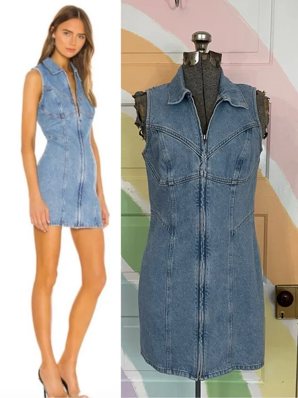 GRLFRND Denim Selena Cotton Zip Front Western Corset Mini Dress Sz S 🧡🎀 - Image 2