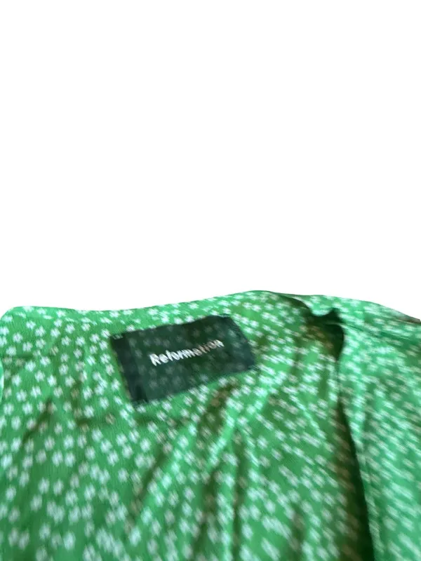 Reformation Dawn Mini Wrap Dress Green Floral Print Flowy Girly Party Size Small - Image 3