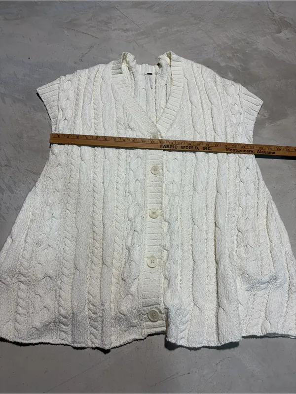 Free people Cream Cable Knit Button-Front tunic sweater dress large - Image 4