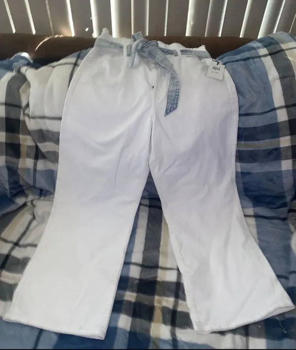 $205 Womens White Casual Wide Leg Jeans Denim Pants US Size 33 - Image 2