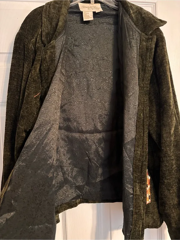 Vintage Daniel K. Deep Green Velvet Embroidered Giraffe Wooden Button Blazer XL - Image 5