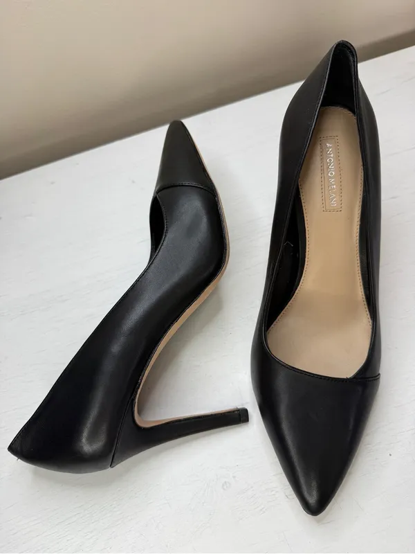 Antonio Melani Black Leather Pointed Toe Stiletto Pumps sz 10 - Image 2
