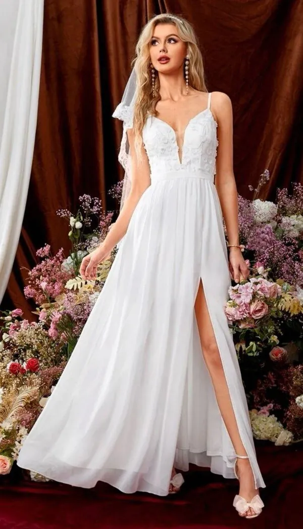 Embroidery chiffon Wedding Dress White - Image 12