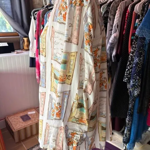 Long Sleeve Button-Down Shirt with Window and Orange Print 1X - Image 3