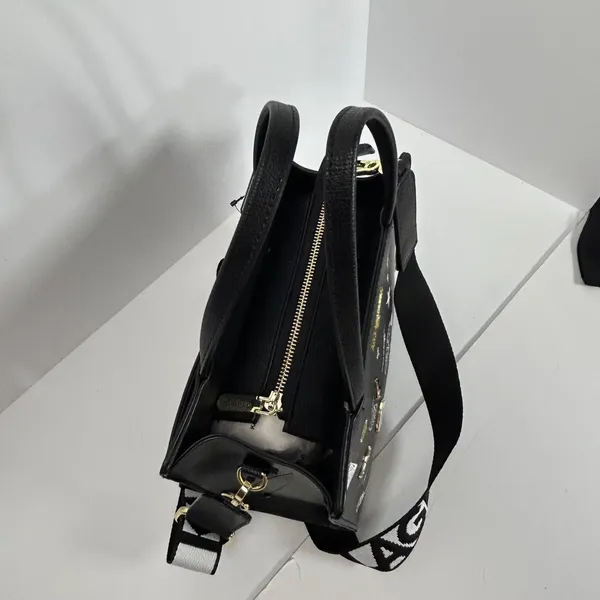 Karl Lagerfeld Paris Black Leather Graffiti Tote Bag‎ Crossbody Strap - Image 16